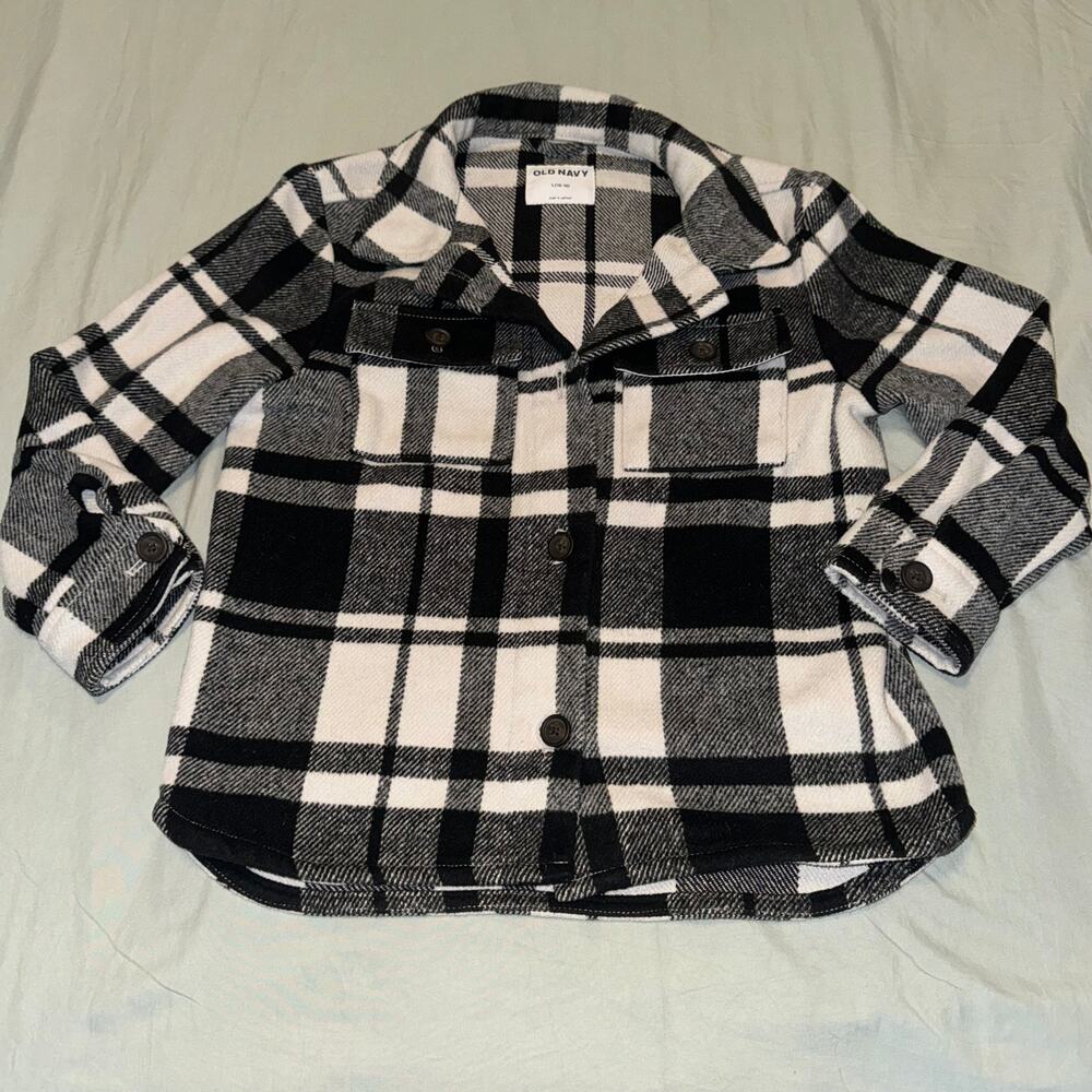 Old Navy Plaid Textured Shacket for Girls Size Large (10/12) Black & White